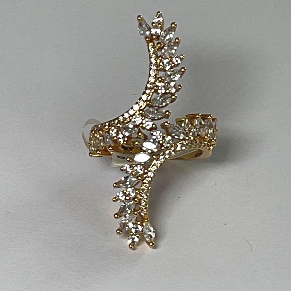 Ring Gold Tone Marquise Cubic Zirconia Statement Bypass Style New - Picture 2 of 5